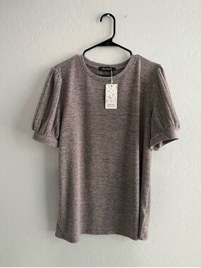 029 Puff Sleeve Knit Top in Mauve Gray